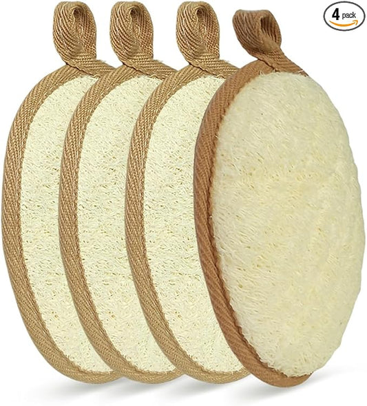 Natural Loofah Sponge - Exfoliating Body Scrub, Real Bath Scrubber with Loofah Fiber for Men and Women, Shower Luffa Pad (Brown-4 Pack)