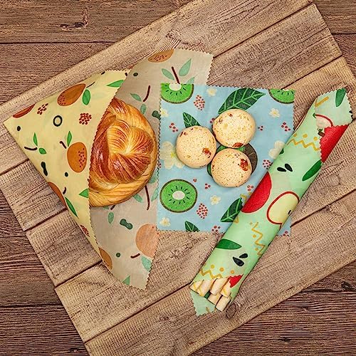 Akeeko Reusable Beeswax Food Wraps - Assorted 9 Packs, Reusable, Plastic-Free Food Storage, 4 Small, 3 Medium, 2 Large Wraps with Assorted Fruits Patterns - Image 4