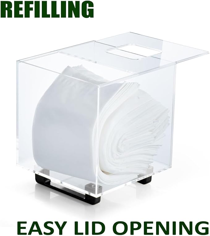 YoBa Thick Acrylic Tissue Box Holder Rectangular Tissue Box Dispenser with Gold Plated Aluminum Legs for Bathroom, Kitchen, Bedroom, Office and Restaurant (Square, Clear (Black Legs))