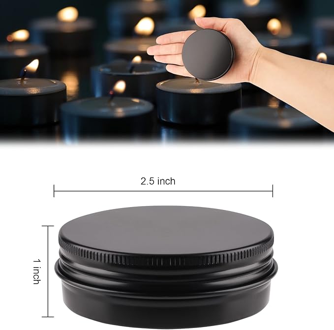 48 Pcs Aluminum Round Cans with Lid, 2 Oz Metal Tins Food Candle Containers with Screw Tops for Crafts, Food Storage, DIY (black)