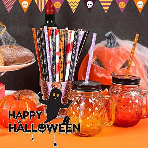 JANYUN 30 Pcs Halloween Straws 9inch Pumpkin Bat Skeleton Spider Printing - Image 4