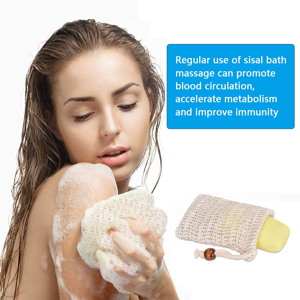 20 Pack Soap Exfoliating Bag, Natural Soap Saver Hand Made Sisal Mesh Soap Bag Bar Soap Bag with Drawstring for Bath & Shower Use