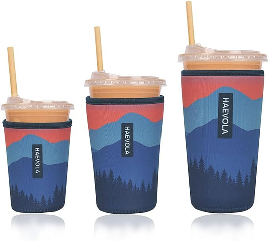 Reusable Insulated Neoprene Iced Coffee Cup Sleeve, Durable Drink Sleeve for Cold Beverages, Beverage Holder for Iced Coffee, Mountain Hush