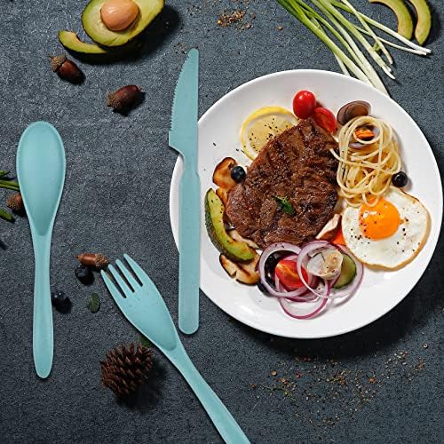 Reusable Cutlery with Case, Portable Dark Utensils Set for Adults, Tableware Camping Utensils for Kitchens, Dishwasher Safe (Dark green) - Image 4