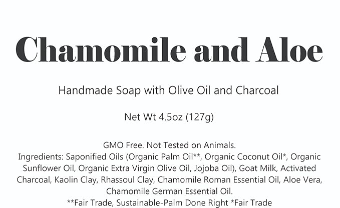 3 Pk Chamomile Aloe Goat Milk Organic Soap Bars, Handmade in USA, Natural & Cruelty Free (3 Pack, Chamomile Aloe Goat Milk)