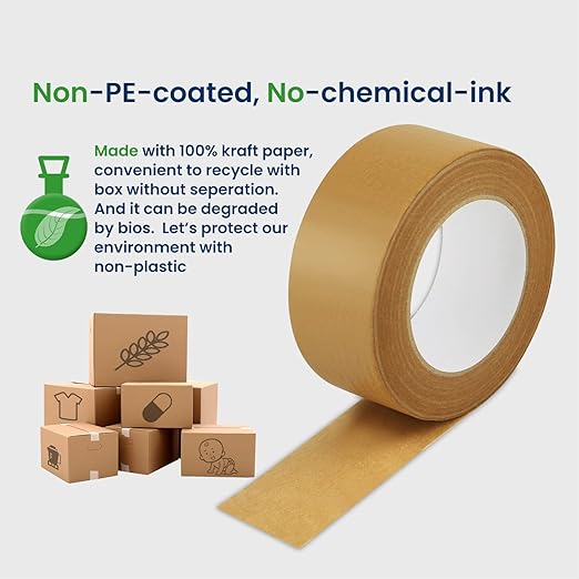 Lichamp Kraft Packing Tape, Brown Kraft Gummed Tape for Packing Boxes, Shipping Cardboard and Carton Sealing, 6 Rolls x 2 inch x 55 Yard x 7 mil, B206BN
