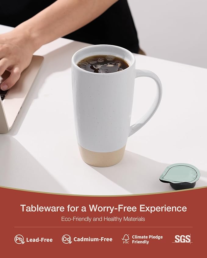 famiware Milkyway Coffee Mugs, 20oz Large Coffee Mug, Ceramic Mug Set of 2 with Lid, Cup Set with Handle for Latte, Tea, Cocoa, Milk, Home & Office, Light Gray