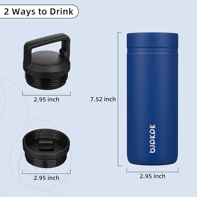 BJPKPK Insulated Water Bottle with 2 Lids,20 oz Double Wall Stainless Steel Vacuum Tumbler Travel Coffee Mug,Wide Mouth Thermal Cup,Sapphire Blue