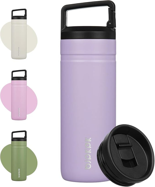 BJPKPK Insulated Water Bottle with 2 Lids,20 oz Double Wall Stainless Steel Vacuum Tumbler Travel Coffee Mug,Wide Mouth Thermal Cup,Purple
