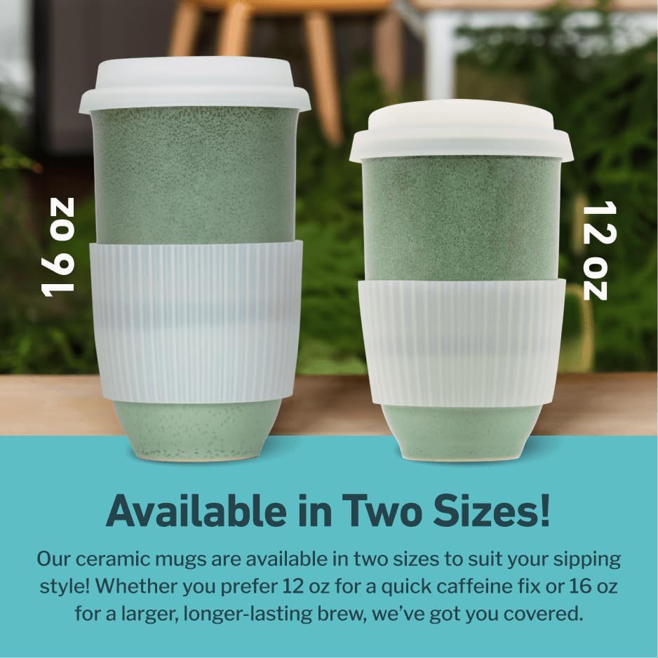 NOVA CERAMICS Coffee Travel Mug – Reusable Coffee – Microwave & Dishwasher Safe Coffee Green Tumbler - Gifts For Women Men Him Her – 16oz – Emerald - Image 5