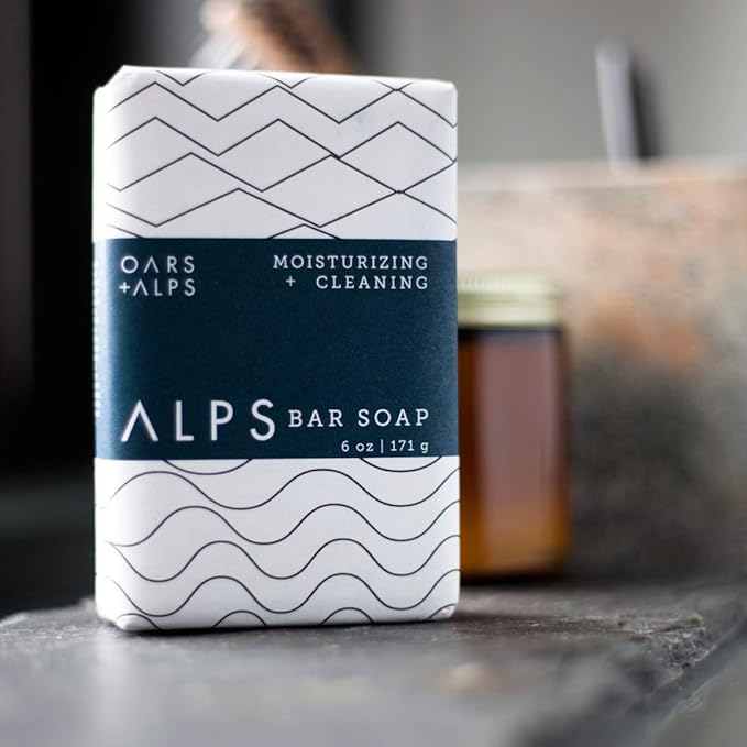 Oars + Alps Shea Butter & Jojoba Oil Exfoliating Bar Soap for Men, Deep Cleaning & Exfoliating Soap, Made with Clean Ingredients, All Skin Types, Cruelty Free, Paraben Free, Travel Size, 3pk, 6oz