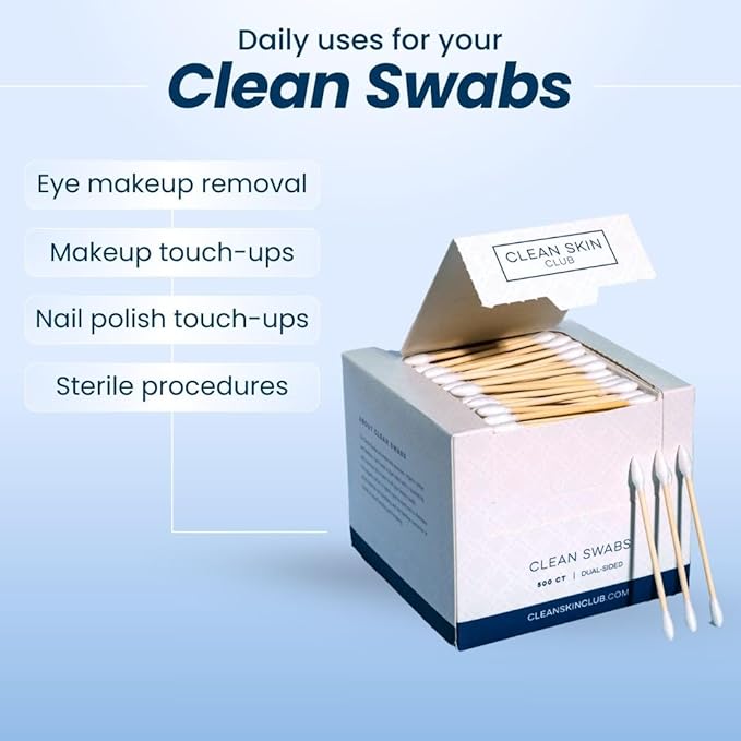 Clean Skin Club Clean Swabs | 500CT | One Pointed Tip | Biodegradable + Organic Cotton & Bamboo | Makeup & Nail Polish Touch-ups | Chlorine-Free & Hypoallergenic (500 Count)