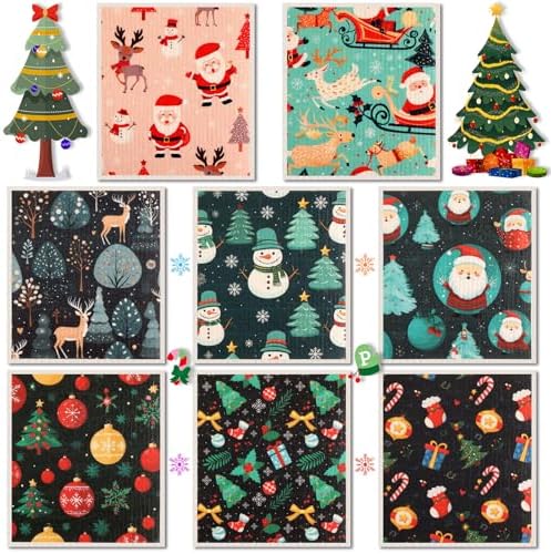 Lucomb 8 Pack Christmas Swedish Dishcloths Reusable, Kitchen Sponges Soft Absorbent Dish Towels Swedish Dish Cloths Washable Decorative for Kitchen Washing Dishes Bathroom Office Hand Towel Cleaning by Lucomb