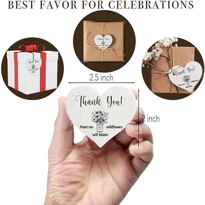Plantable Seed Paper Hearts 100 Pcs | Handmade Seed Paper Embedded with Wildflower Seeds | Party Favors for Baby Shower | Wedding Favors for Guests | Small Business Thank You Cards