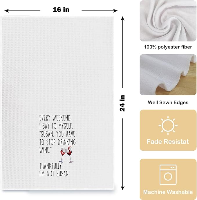 Kitchen Towels, Wine Gifts for Wine Lovers, 100% Cotton Waffle Weave, 16x24 Inch