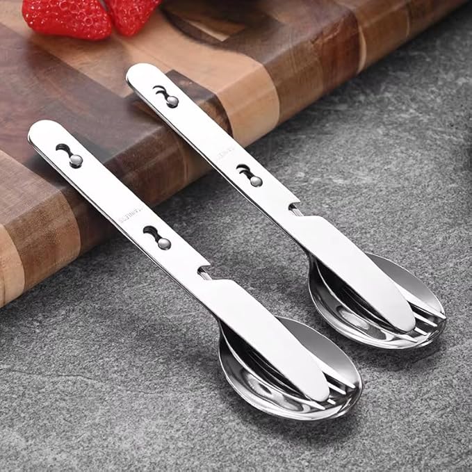 Stainless Steel Travel Utensil Set, 3-Piece Portable Flatware with Spoon, Fork, Knife, Lightweight Camping Cutlery, Interlocking Design, 6 inches, Canvas Carrying Case Included