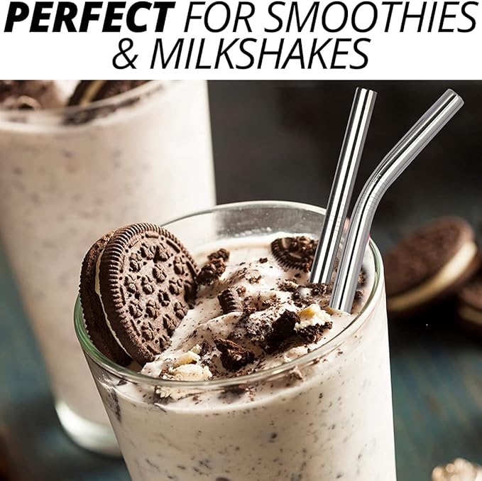 Jumbo Smoothie Straws Stainless Steel, Set of 4 Metal Milkshake Straw 0.4" Wide 10.5" Long Straws, Long Lasting & Food Grade, Metal Straw s Reusable for Smoothie, Milkshake, Beverage