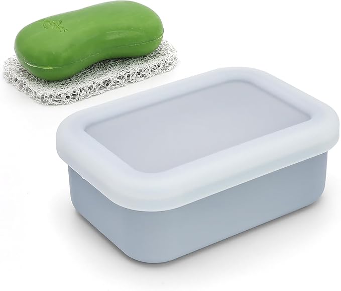 OZNER Leak Proof Travel Soap Container (Gray) - Silicone Soap Case with Drainage Pad, Compact Shatterproof Dish for Travel, Camping, Gym, Dorm, Bathroom Organizer