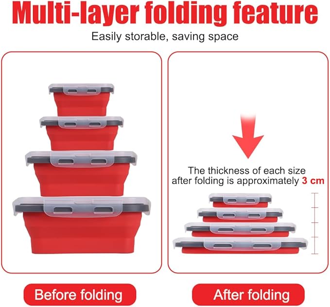 MiOYOOW Collapsible Camping Bowls with Lids, 4PCS Silicone Food Storage Containers, Heat Resistant Foldable Lunch Boxes for Camping Hiking Picnic BBQ Outdoor Cooking