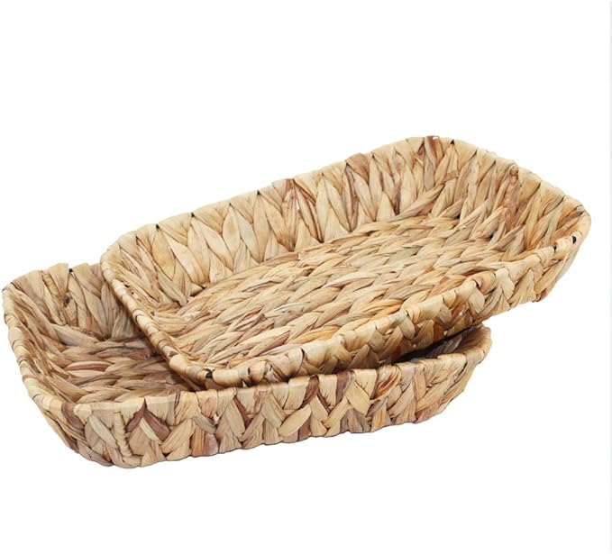 Fruit Tray, Grass Weaving Storage Bins for Fruit or Tea,Arts and Crafts.(2) (RectangleC-2PC)
