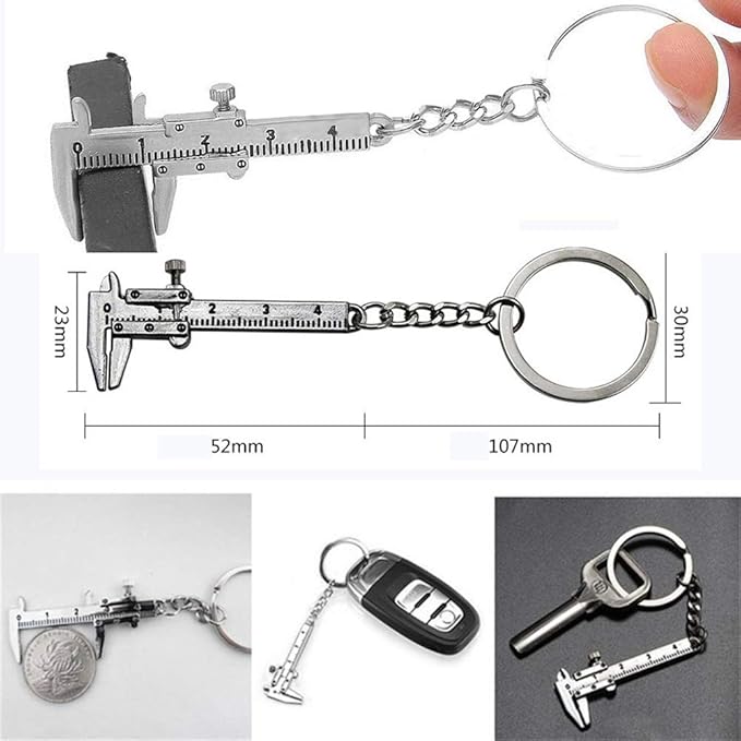 Nekoki Mini Key Chain Tool Movable Vernier Caliper Ruler Sliding Key Holder Rings Keychain Tools Cool Keychain Gift Ideas for Men Women