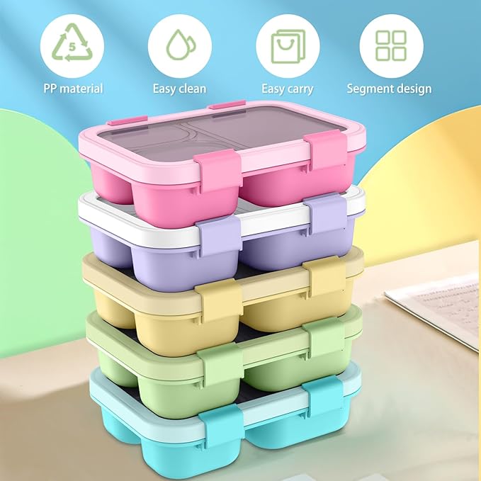 2 Pack Bento Lunch Box,Bento Box for Adults,29oz with 3 Compartments lunch box, for Trvael (Green & yellow)