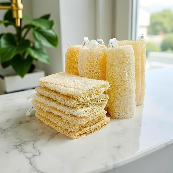Natural Loofah Sponge 12‑Pack (6"), Exfoliating Body Scrubber for Shower, Bath & Kitchen – Plant-Based