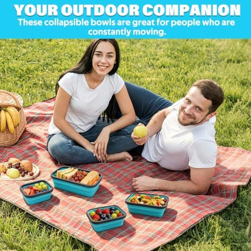 Decorwell 4 Collapsible Food Storage Containers, 12/17/27/40 oz Food-Grade Silicone Set, Leakproof Food Containers for Kitchen Office Camping Picnic, Blue - Image 7