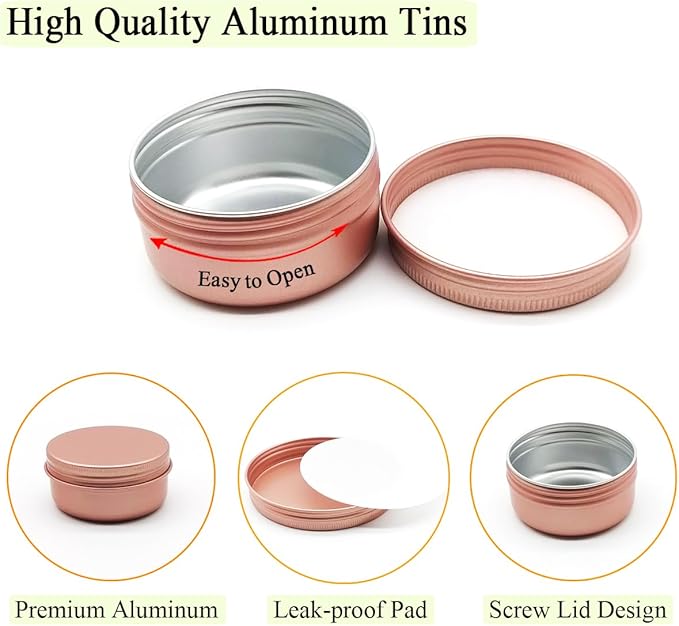 10pack 50ml Aluminum Tin, 50 Gram Travel Size Container Leak Proof Cosmetic Jars, 50g Small Makeup Round Screw Lids Cans for Cosmetic, Salves, Lip Balms, Toner, Cream, Candle, Tea, Wax, Pink