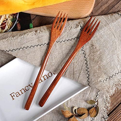 Wooden Spoon Fork Knife Eating Flatware Set Portable Utensil Set with Case, Reusable Wooden Cutlery Travel Utensils Set, 2 Spoons and 2 Forks and 2 Knives (Color 2) - Image 3