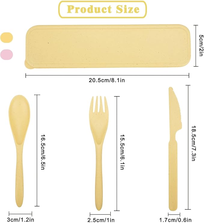 2 Sets Reusable Utensil Set with Case, Portable Camping Fork Knife Spoon Set, Travel Utensils for Lunch Box, for School Work Lunch or Daily Use (Pink, Light yellow)