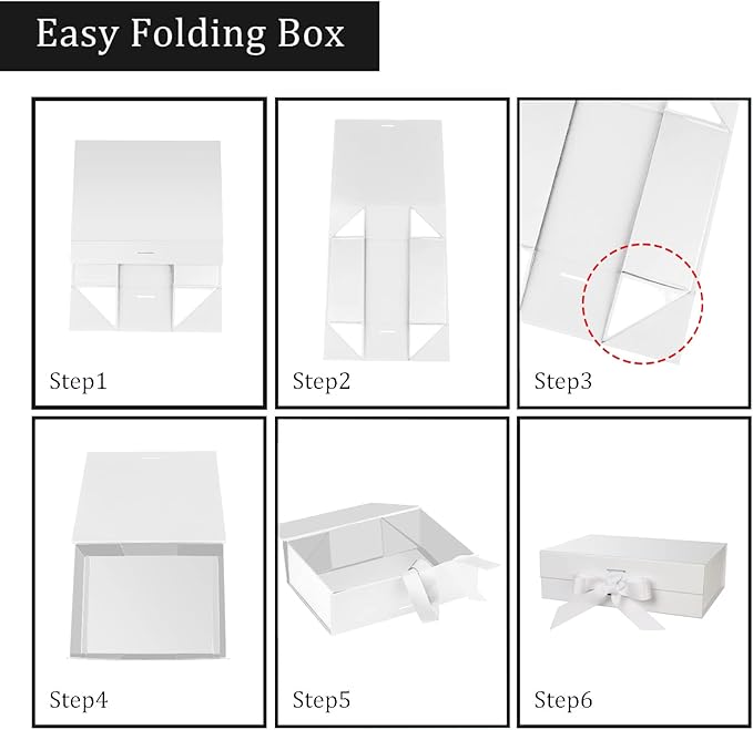 Gift Box with Lid for Presents 10.5x7.5x3.1 Inches with Ribbon and Magnetic Closure(1-Pack) (White)