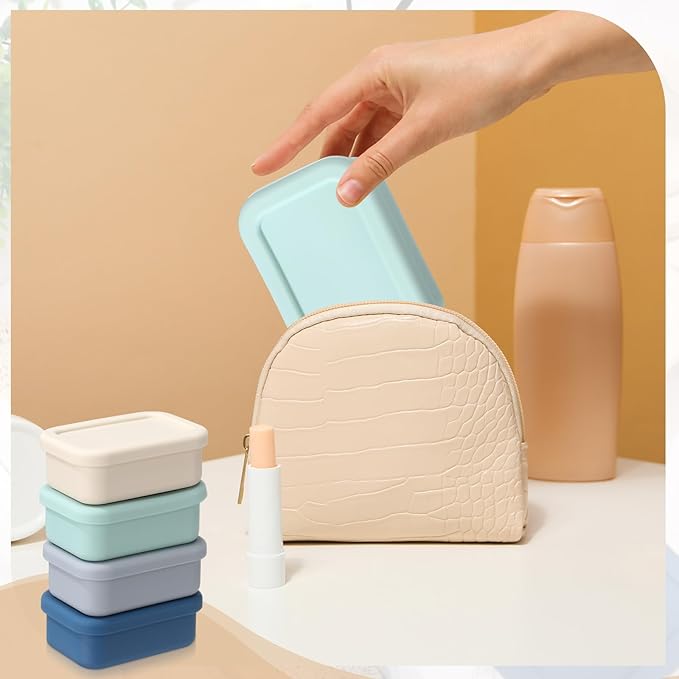 Honeydak 5 Pcs Silicone Travel Soap Case Container Leak Proof Bar Soap Box Holder Dishes with Draining Layer for Traveling, Camping, Gym, Bathroom, 4.7 x 3.3 x 1.7 Inches