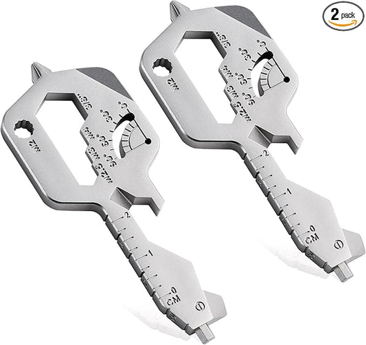 2 PCS, 20 IN 1 Key Shaped Multitools, Key Shaped Pocket Tool, Stainless Steel Utility Gadget, Gift for Men, Everyday Carry, Automotive, Home Improvement, Bottle Opener, Screw Driver, Silver