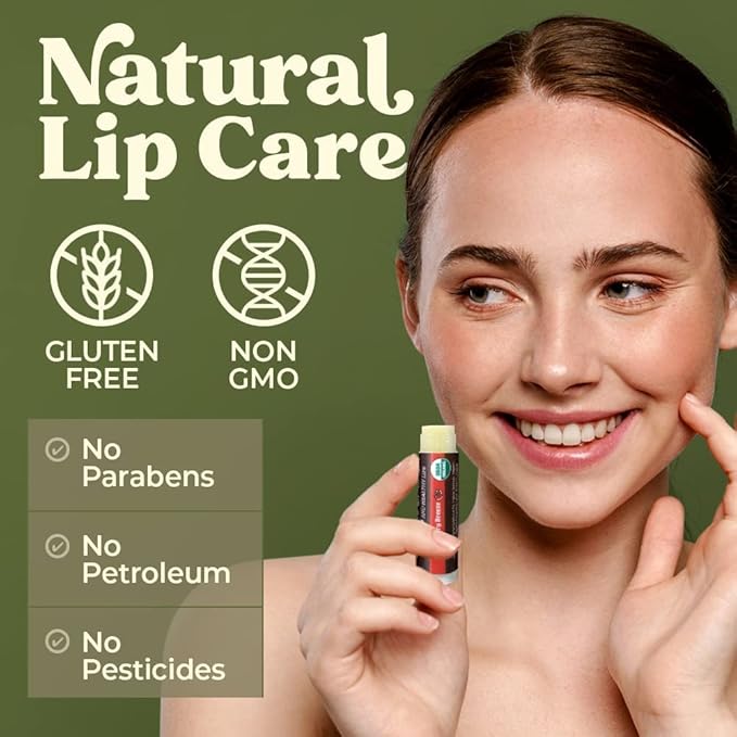 Earth's Daughter USDA Organic Lip Balm 4-Pack Stocking Stuffers Strawberry flavor - Beeswax, Coconut Oil, Vitamin E - Best Lip Repair Chapstick for Dry Cracked Lips.