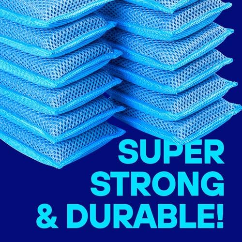 SCRUBIT Reusable Sponges for Dishes - 12 Pack Microfiber Sponges Kitchen Dish Scrubber, Machine Washable & Non-Scratch Scrubbers (Blue) - Image 2