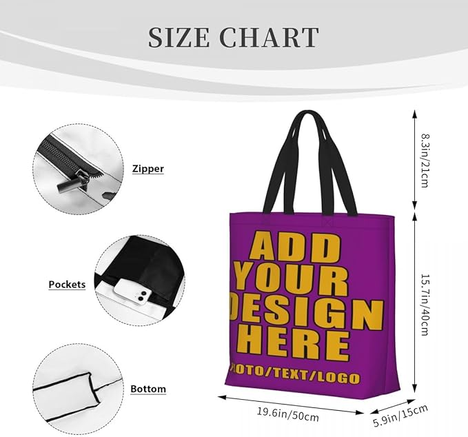 Custom Large Black Tote Bag With Pocket Extra Large Reusable Grocery Bags