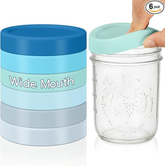 Silicone Lids Mason Jar Lids Thickened Leak Proof Lid for Mouth Mason Jars, Reusable Large Canning Jar Caps (86mm,Classic Color,6 Pcs)