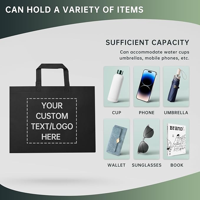 Custom Tote Bags Set of 50, Bulk Pack Grocery Shopping Travel Business Activities advertisement Reusable Bag