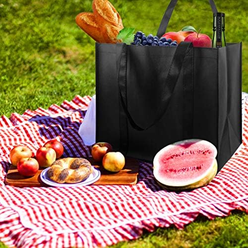 LadyRosian 10 Pack Heavy Duty Kitchen Reusable Grocery Bags, Durable XL Shopping Tote with Handle Can Hold 45+lbs, Stands Upright, Foldable & Washable (Black) - Image 2