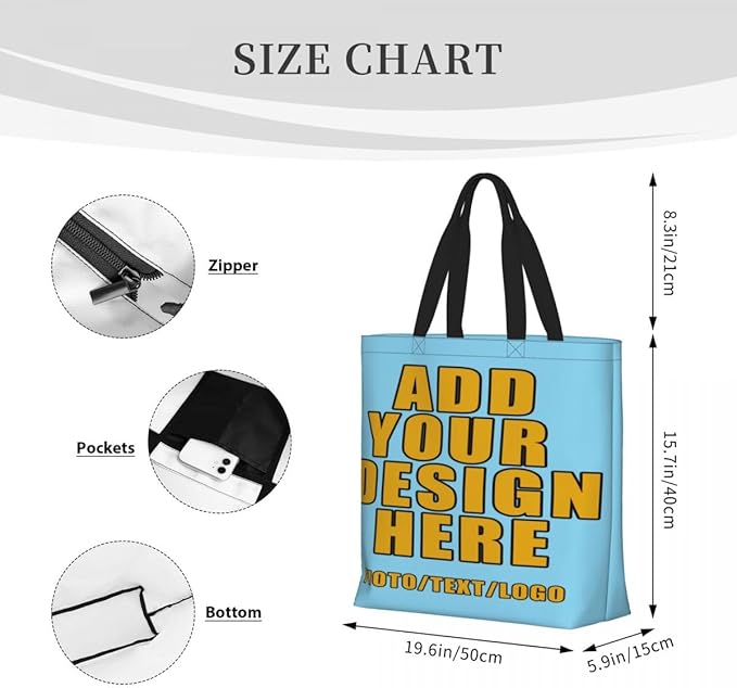 Custom Large Black Tote Bag With Pocket Extra Large Reusable Grocery Bags