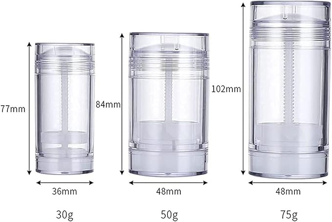 10 Pcs 75ml 2.5 OZ Empty Deodorant Containers Twist-up Filling Stick Clear Plastic Deodorant Container Refillable Deodorant Bottles Bottom-fill Round Lip Balm Tubes(Clear)