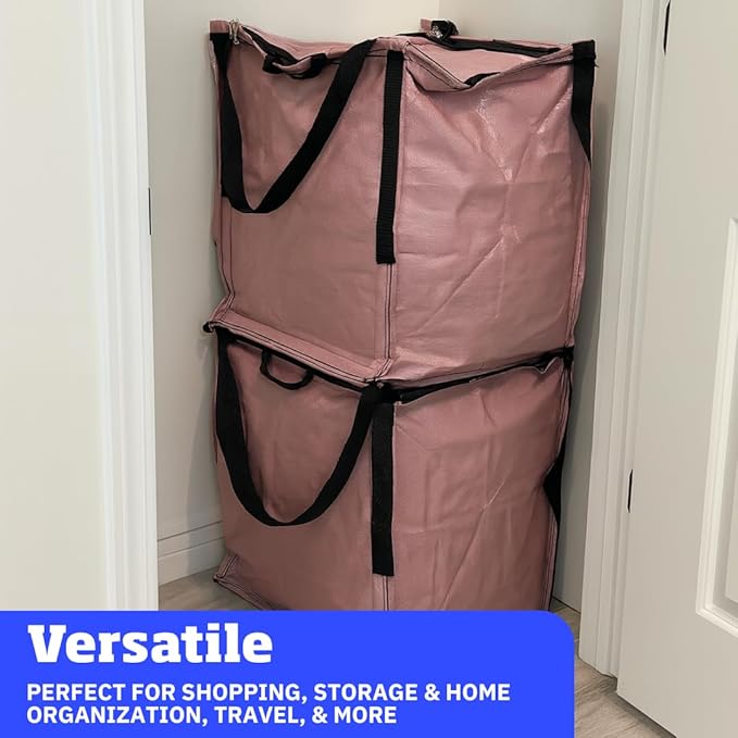 DURASACK Heavy Duty Storage Tote Bag with Zipper Top 22-Gallon Rugged Woven Polypropylene Moving Bag, Reusable Self-Standing Design, Holds up to 500 Pounds, Pack of 4, Mauve