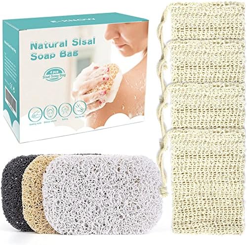 E-KNOW Soap Saver Pouch, Soap Bag Body Scrubber for Bar Soap or Soap Lift, Body Exfoliator Sponge for Bath or Shower, 4 Pack Soap Bag + 3 Piece Soap Lift Soap Saver Pads. by E-Know