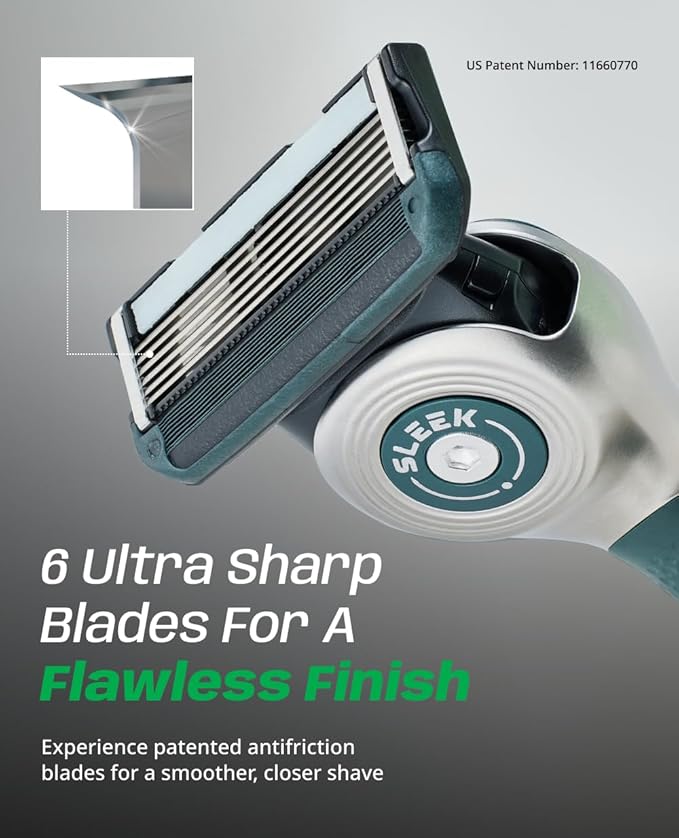 DORCO SLEEK Six Blade Razor System with Multi-Flex Technology Refill Set, Precision Shaving Razor Replacement Cartridge (8 Pack)