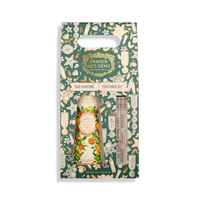 Panier des Sens - Provence Citrus Gift Duo - Hydrating Hand Cream 96% Natural Ingredients & Roll-On Eau de Toilette - Made in France, Vegan, Perfect Holiday Gift - Travel Size 1.7 Fl Oz + 0.3 Fl Oz