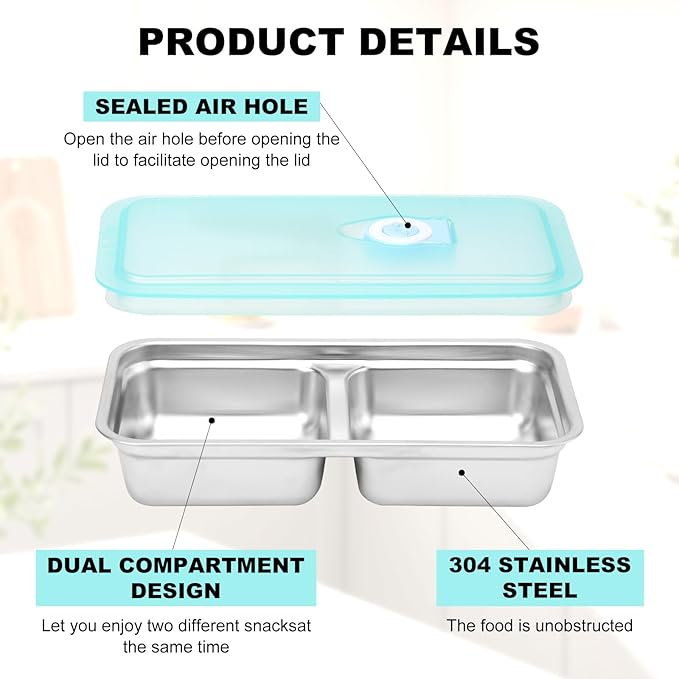Reusable Stainless Steel Snack Containers with Lids,Double Compartment 2 Condiment Containers,Grab and Go Divided Snack Food Storage for Kids Adults, Sauce Cups for School, Trave (4)