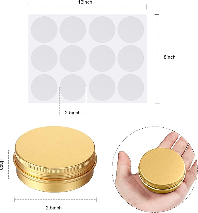 Patelai 72 Pcs 2 oz Aluminum Tins Salve Containers with Screw Lid and Labels Round Cans Travel Cosmetic Metal Tins Jar for Candles Lotion Bars Balms Food Spice Candies DIY Crafts(Gold)