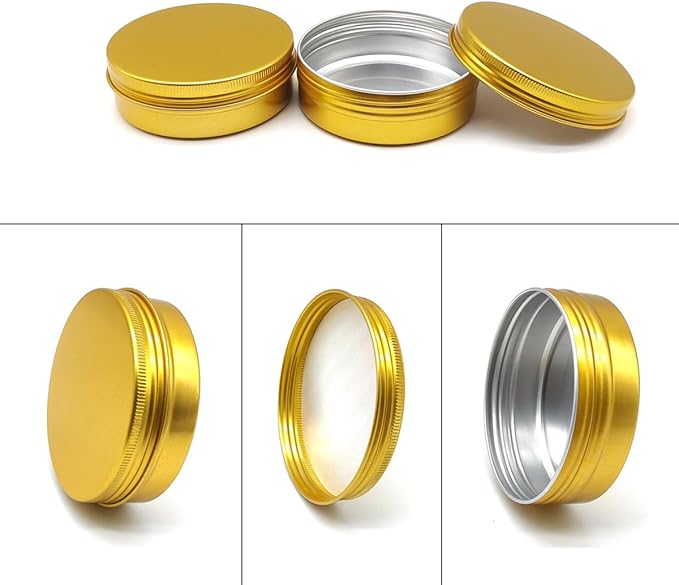 12pcs 1oz 30ml Aluminum Tin Jar, 30g Refillable Makeup Container, 30 Gram Gold Screw Lid Round Can Sample Pot for Cosmetic DIY, Handmade, Lip Balm, Cream, Salve, Toner, Candle, Paint, Scrub