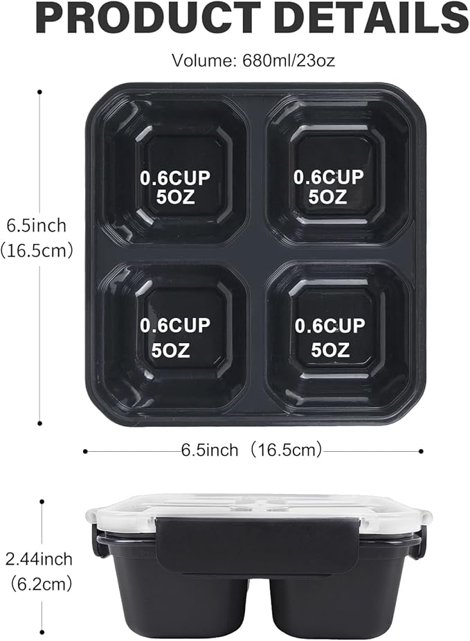 greenandlife 4 Pack Bento Lunch Box Set for Kids Adults, 4 Compartment Reusable Wheat Straw Meal Prep Food Storage Snack Containers, Stackable Snack box, Microwave and Dishwasher Safe, Grey+Black